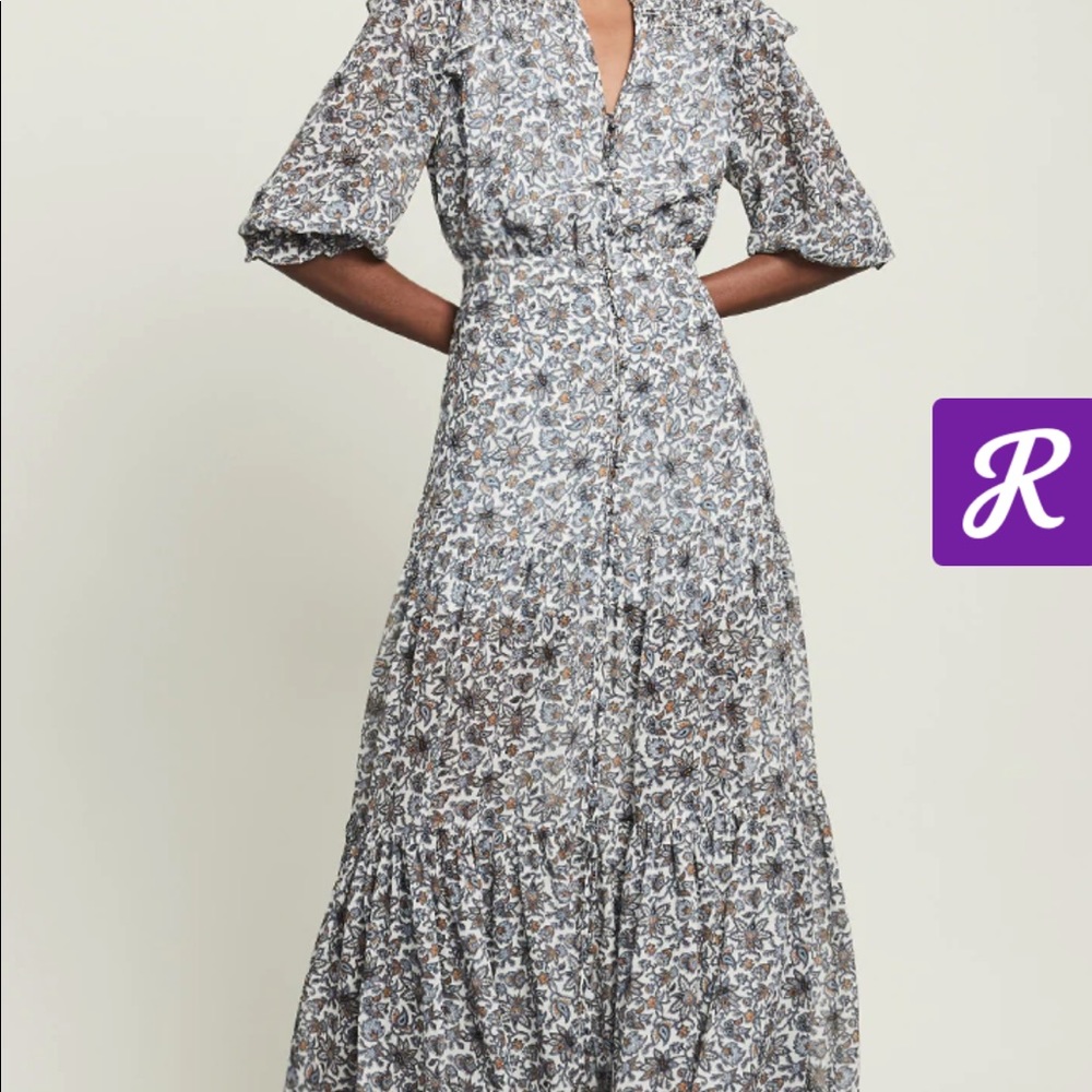 Veronica Beard White Floral Maxi Dress with Blue and Brown Print - Picture 6 of 6